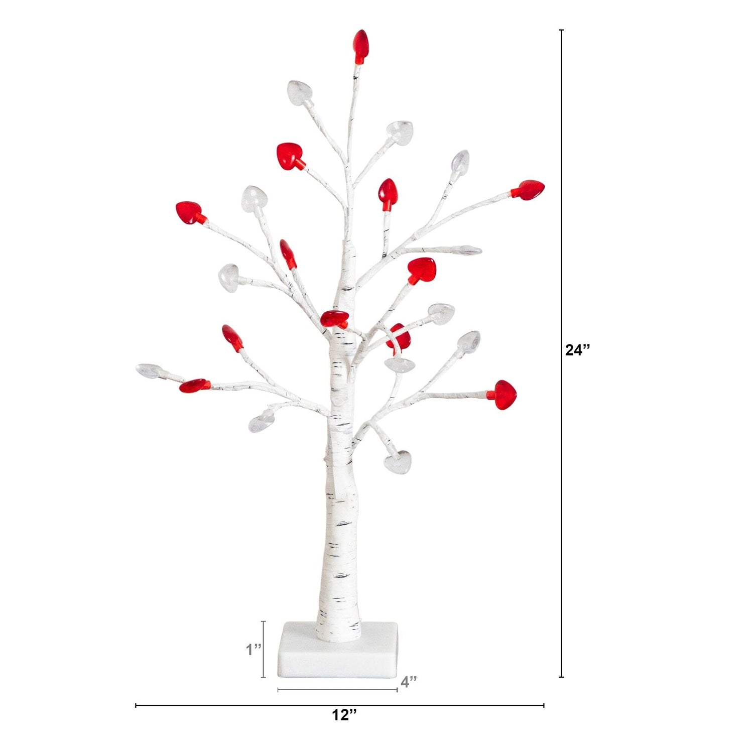 2' Pre-Lit Artificial Valentine's Day Twig Tree with 24 Red & White Heart-Shaped LED Lights