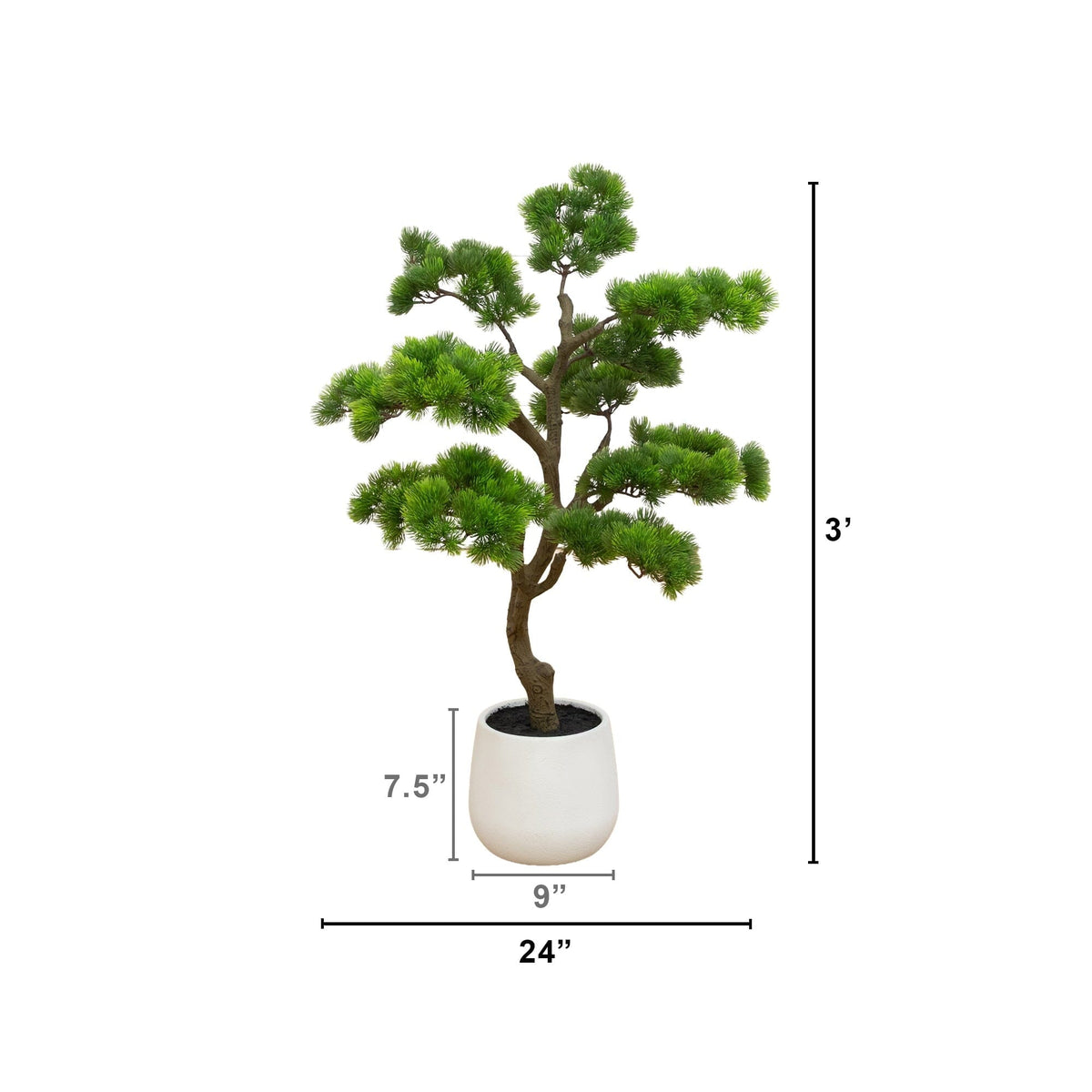3’ Artificial Bonsai Style Cedar Tree in Decorative White Planter