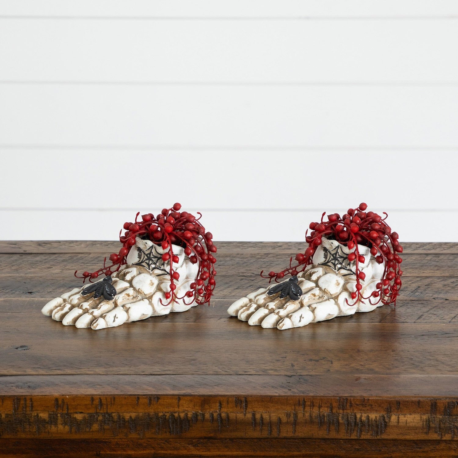 3” Artificial Halloween String of Pearls in Skeleton Foot Planter - Set of 2