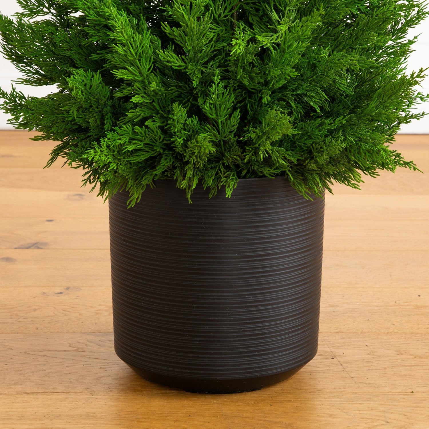 3' Artificial Real Touch Winter Cypress Bush in Black Decorative Planter