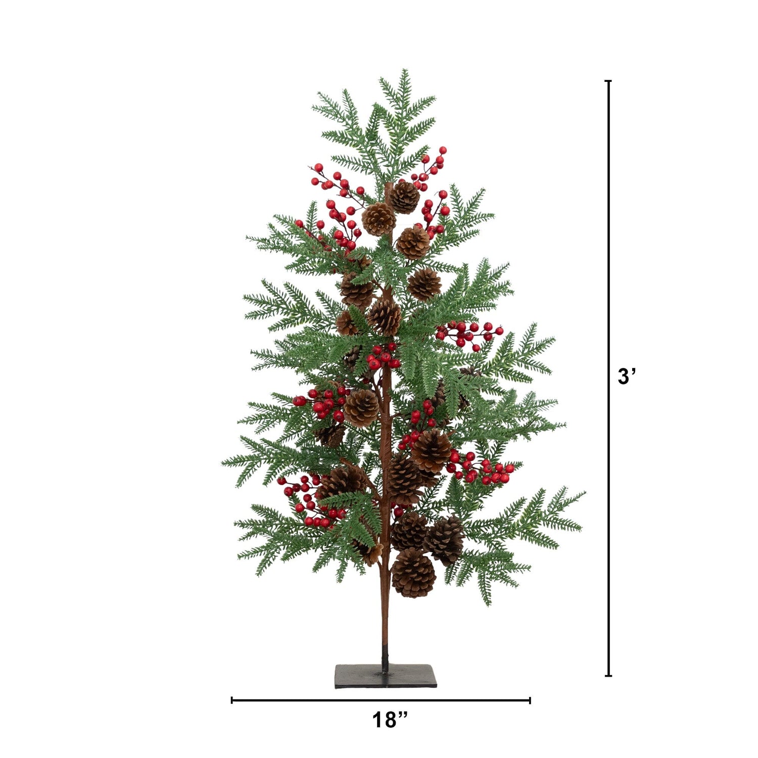 3' Artificial Slim Christmas Tree with Pine Cones & Berries