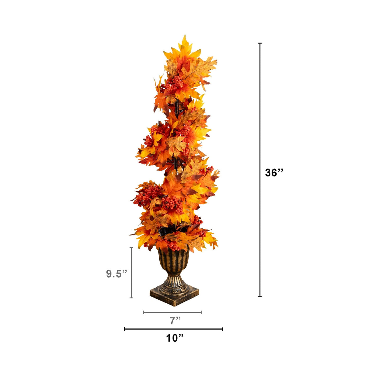 3' Autumn Maple Artificial Fall Spiral Tree with Berries in Decorative Urn