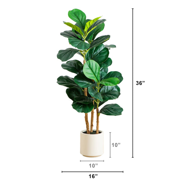 3' Artificial Fiddle Leaf Tree in Decorative White Planter