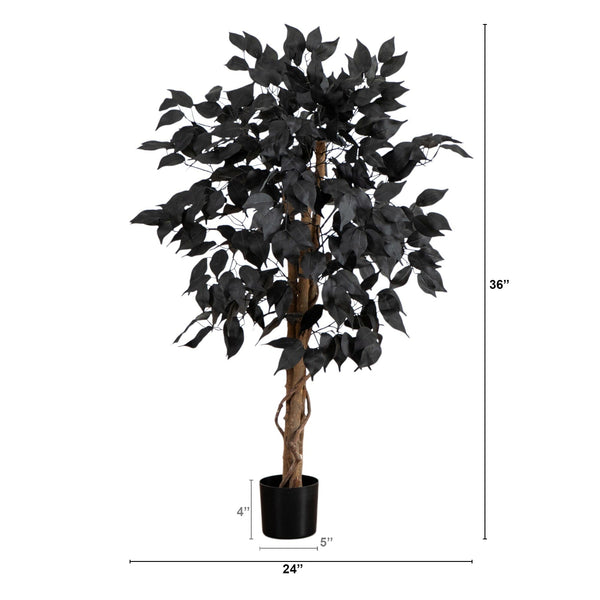 3' Artificial Halloween Black Ficus Tree with Natural Trunk