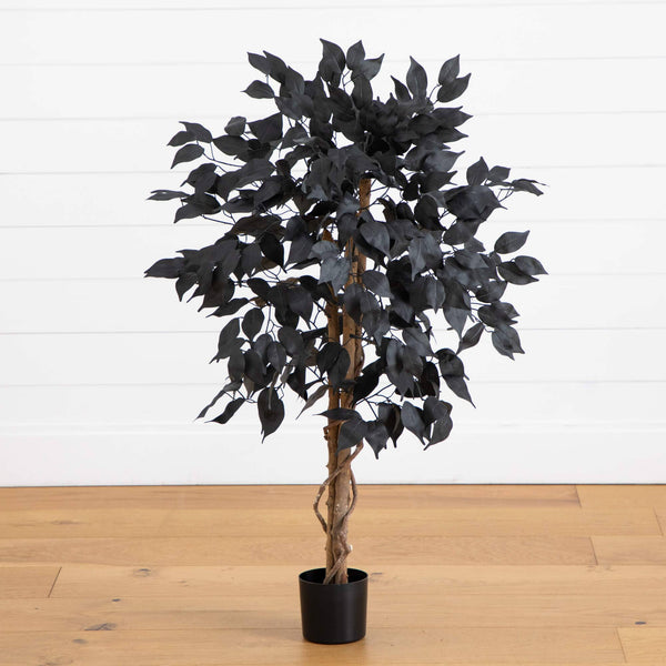 3' Artificial Halloween Black Ficus Tree with Natural Trunk