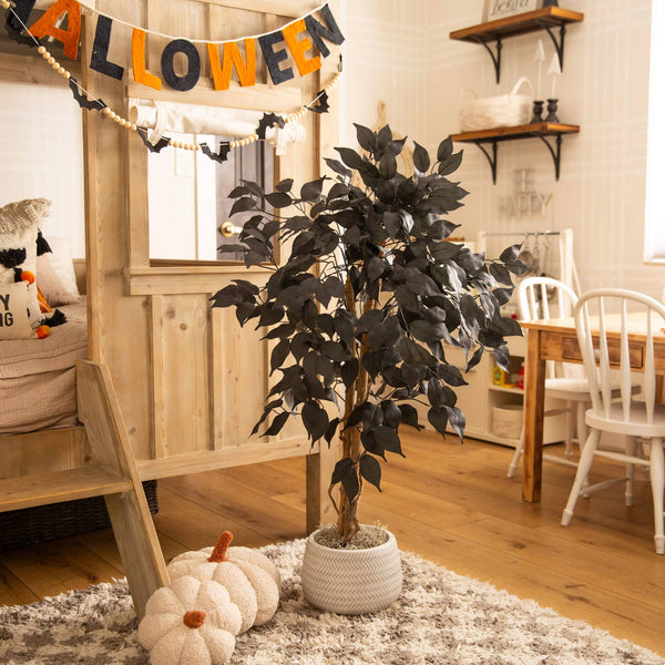 3' Artificial Halloween Black Ficus Tree with Natural Trunk