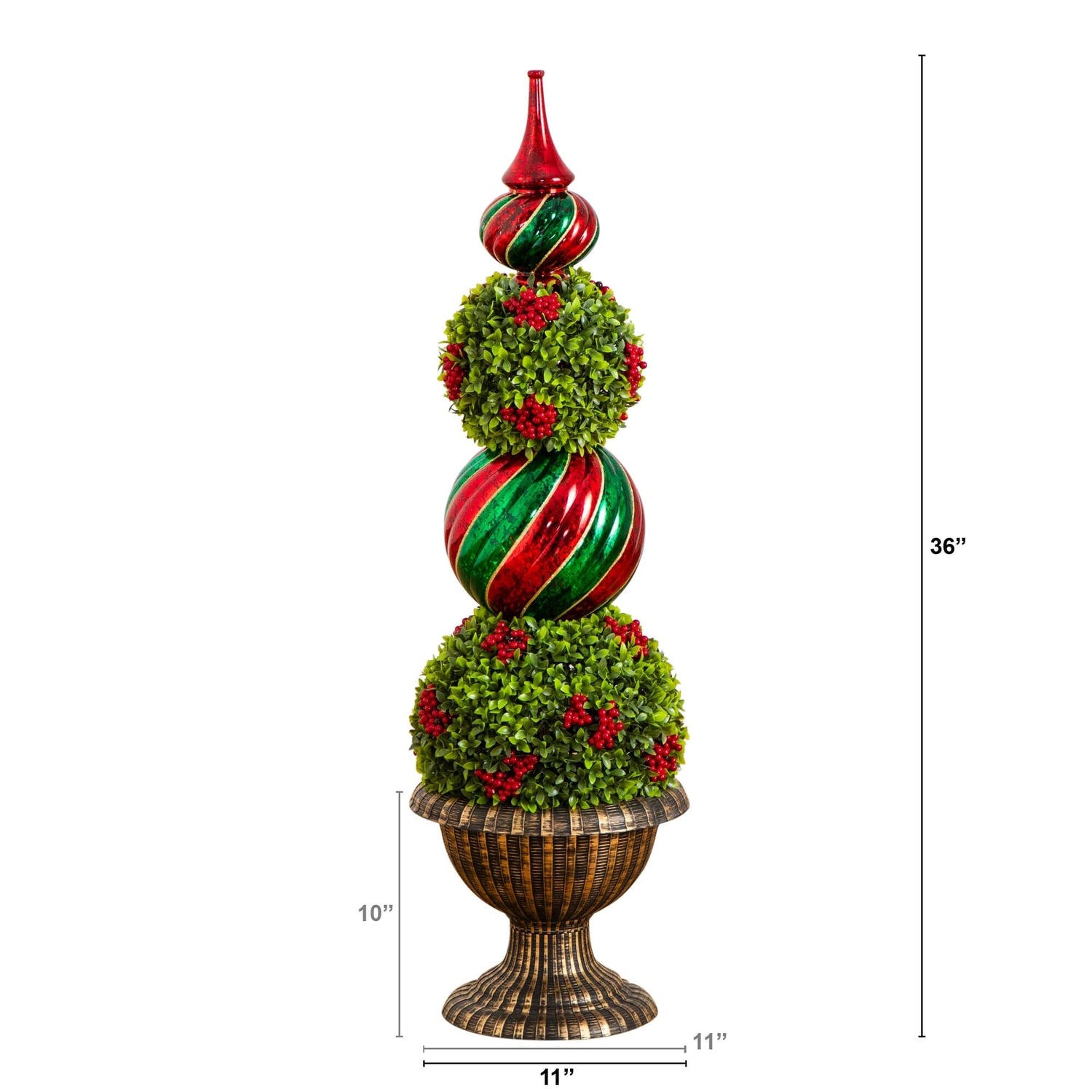 3' Pre-Lit Artificial Christmas Ornament Boxwood Topiary Tree with 70 Warm White LED Lights