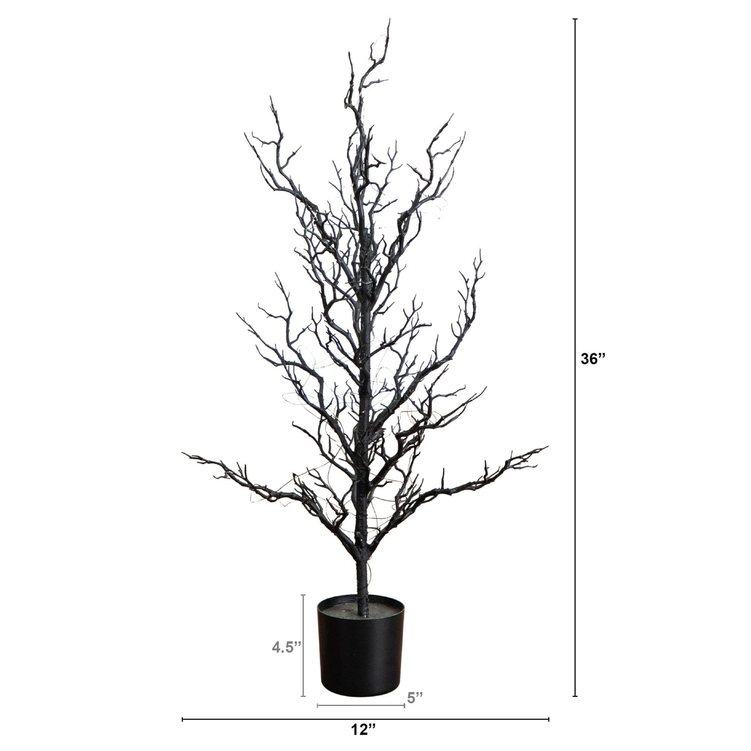3' Pre-Lit Artificial Halloween Black Spooky Twig Tree with 100 Orange & Purple Copper Wire String LED Lights