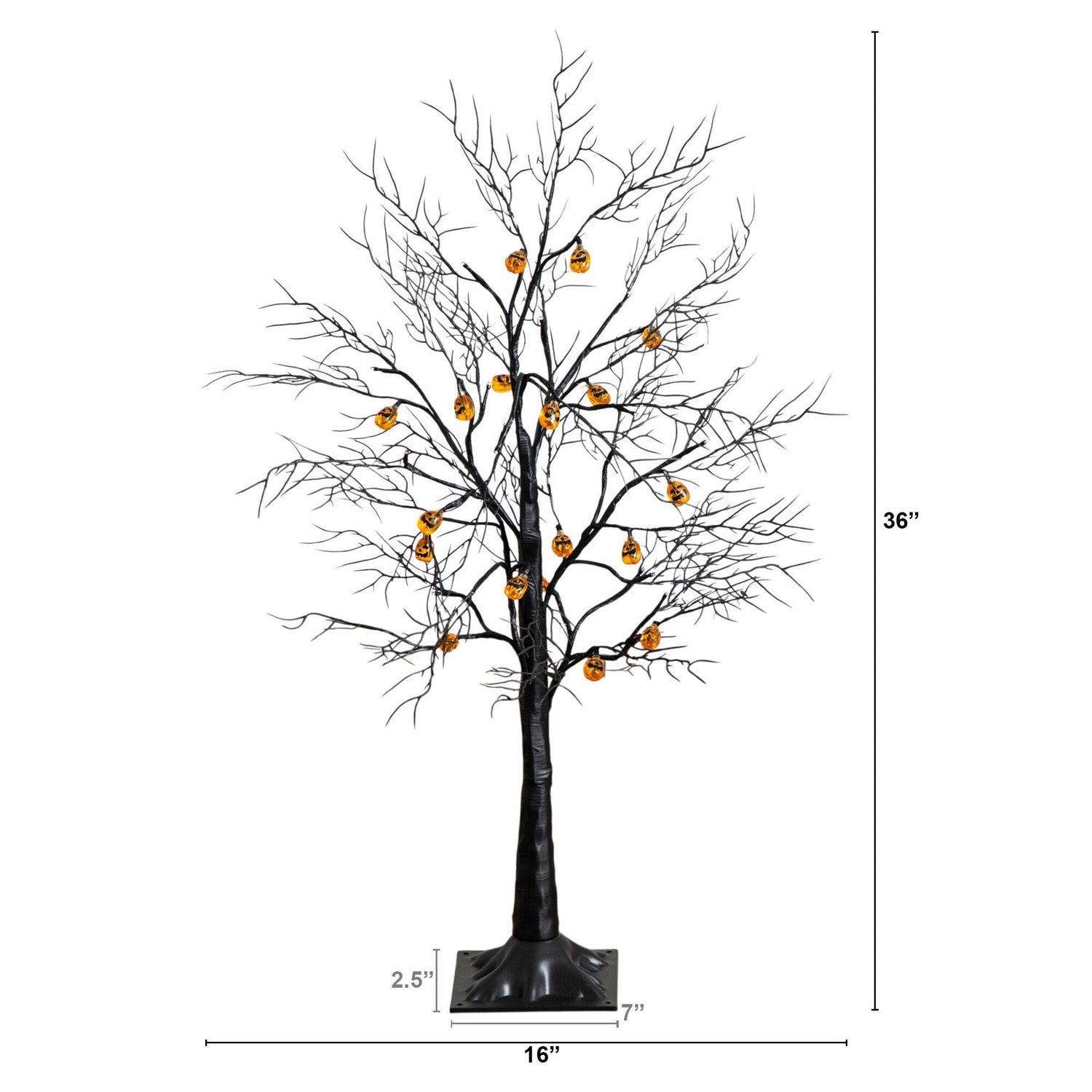 3' Pre-Lit Artificial Halloween Black Twig Tree with 18 Orange LED Pumpkin Shaped Lights