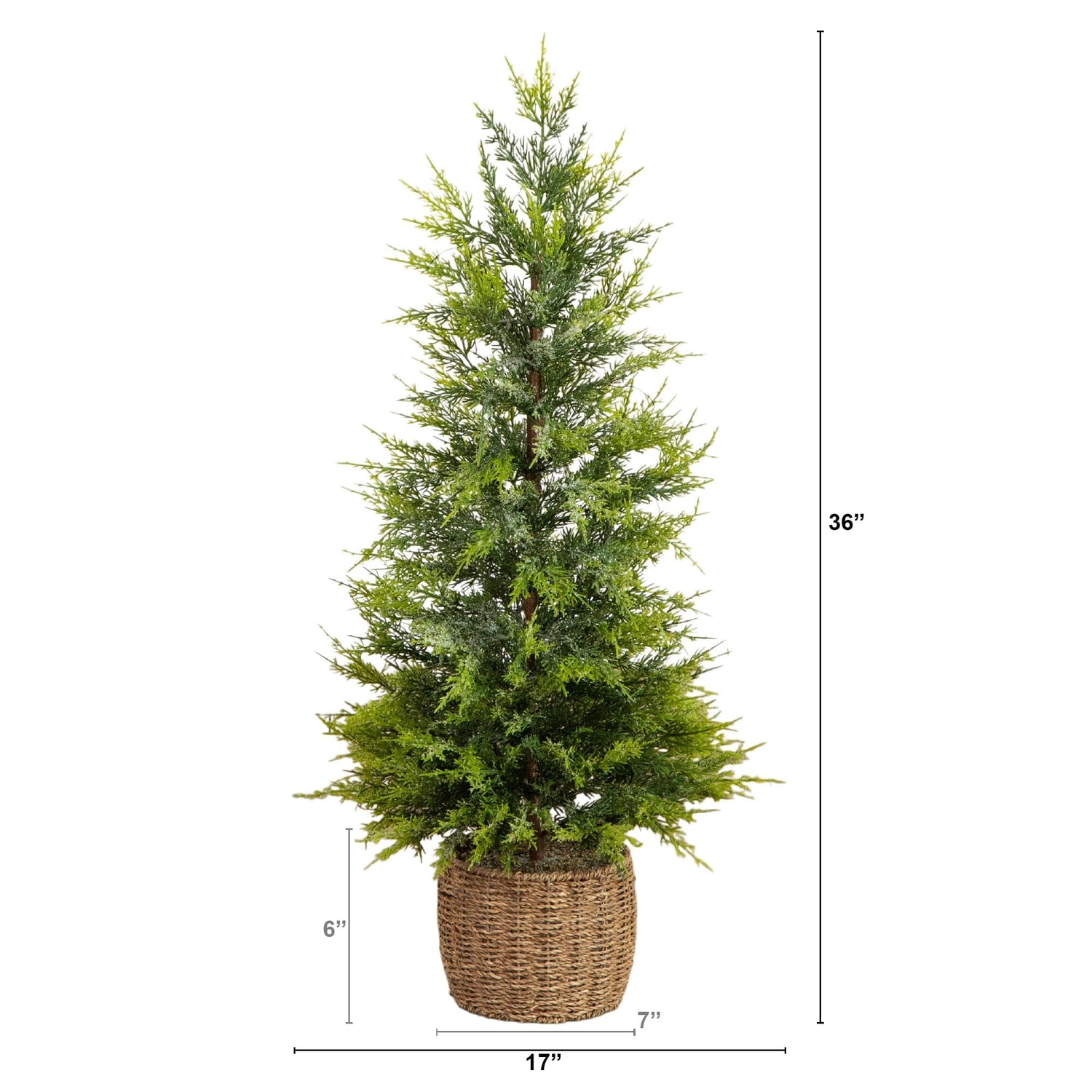 3' Pre-Lit Artificial Lightly Snowed Cypress Christmas Tree with 38 Warm White LED Lights in Decorative Weaved Basket