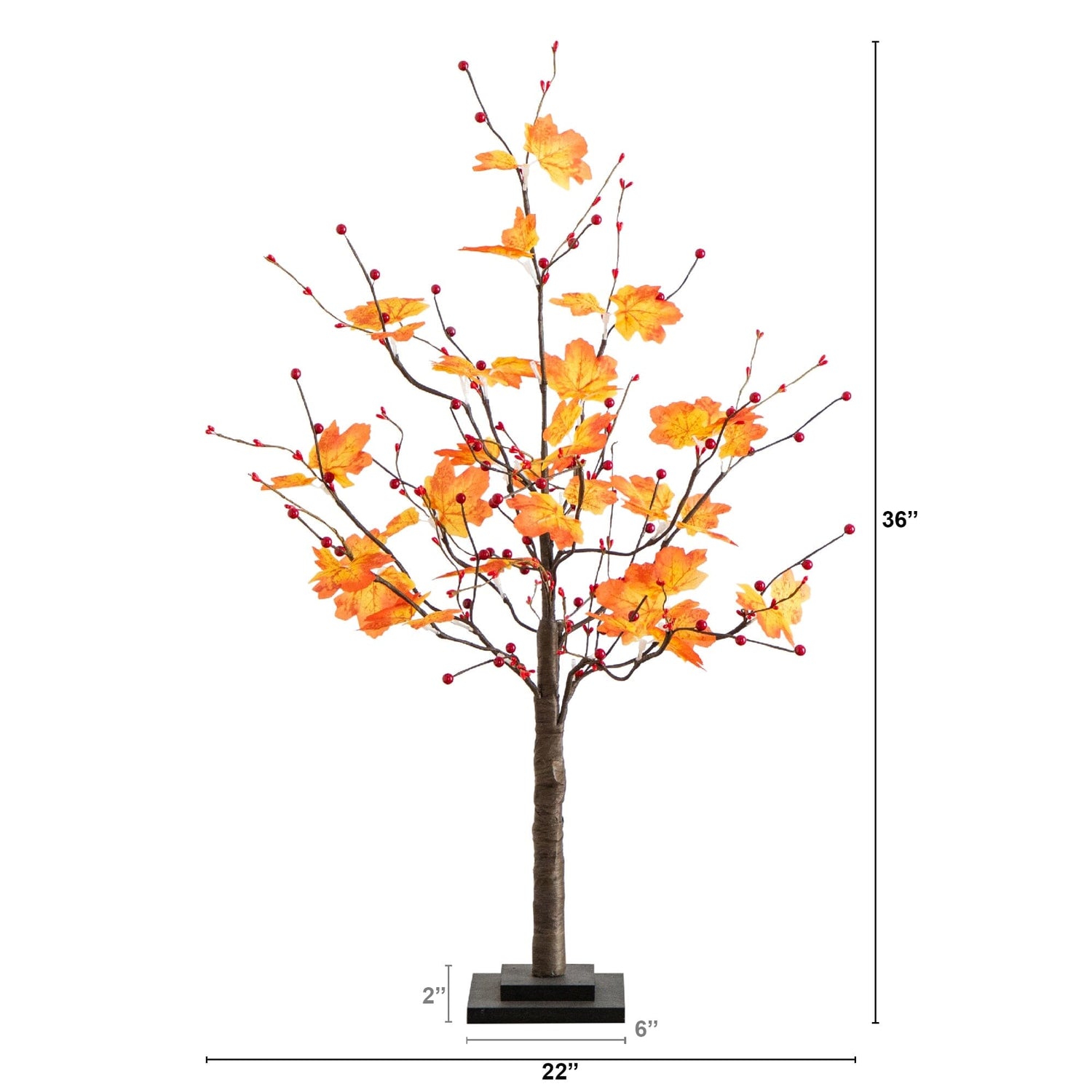 3' Pre-Lit Autumn Maple Artificial Fall Tree with Berries and 36 Warm White LED Lights