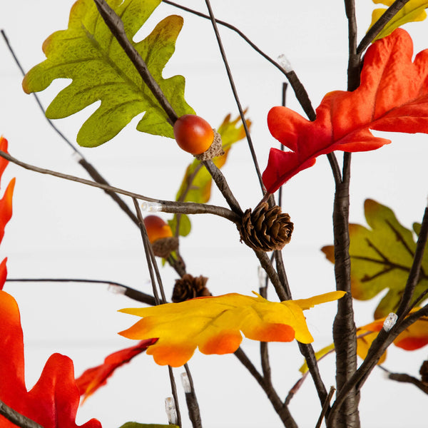 3' Pre-Lit Autumn Maple Artificial Fall Tree with Pinecones, Acorns and 36 Warm White LED Lights