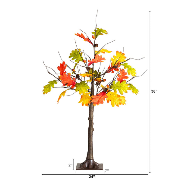 3' Pre-Lit Autumn Maple Artificial Fall Tree with Pinecones, Acorns and 36 Warm White LED Lights