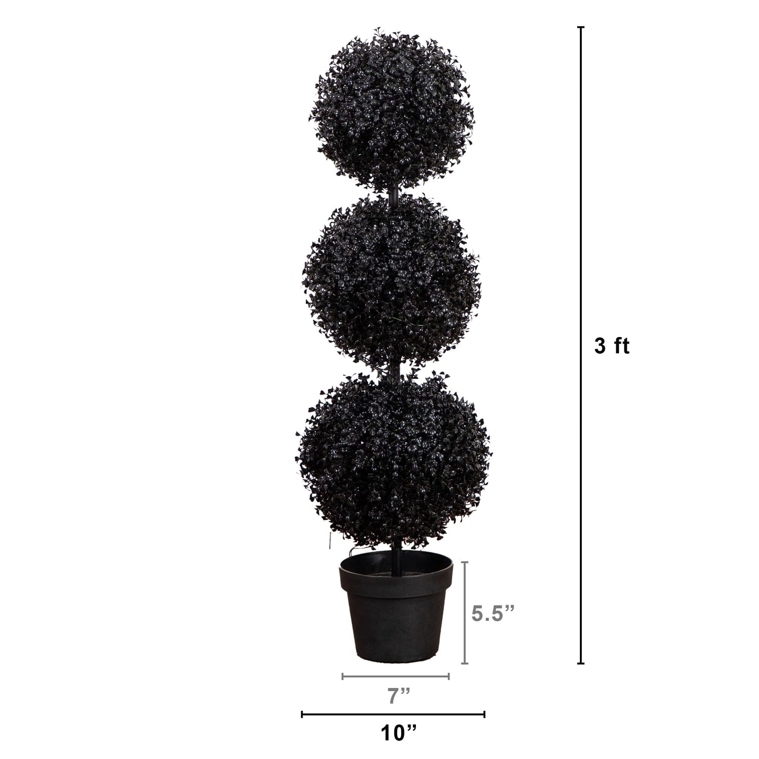 3' UV Resistant Halloween Black Artificial Triple Ball Boxwood Topiary (Indoor/Outdoor)
