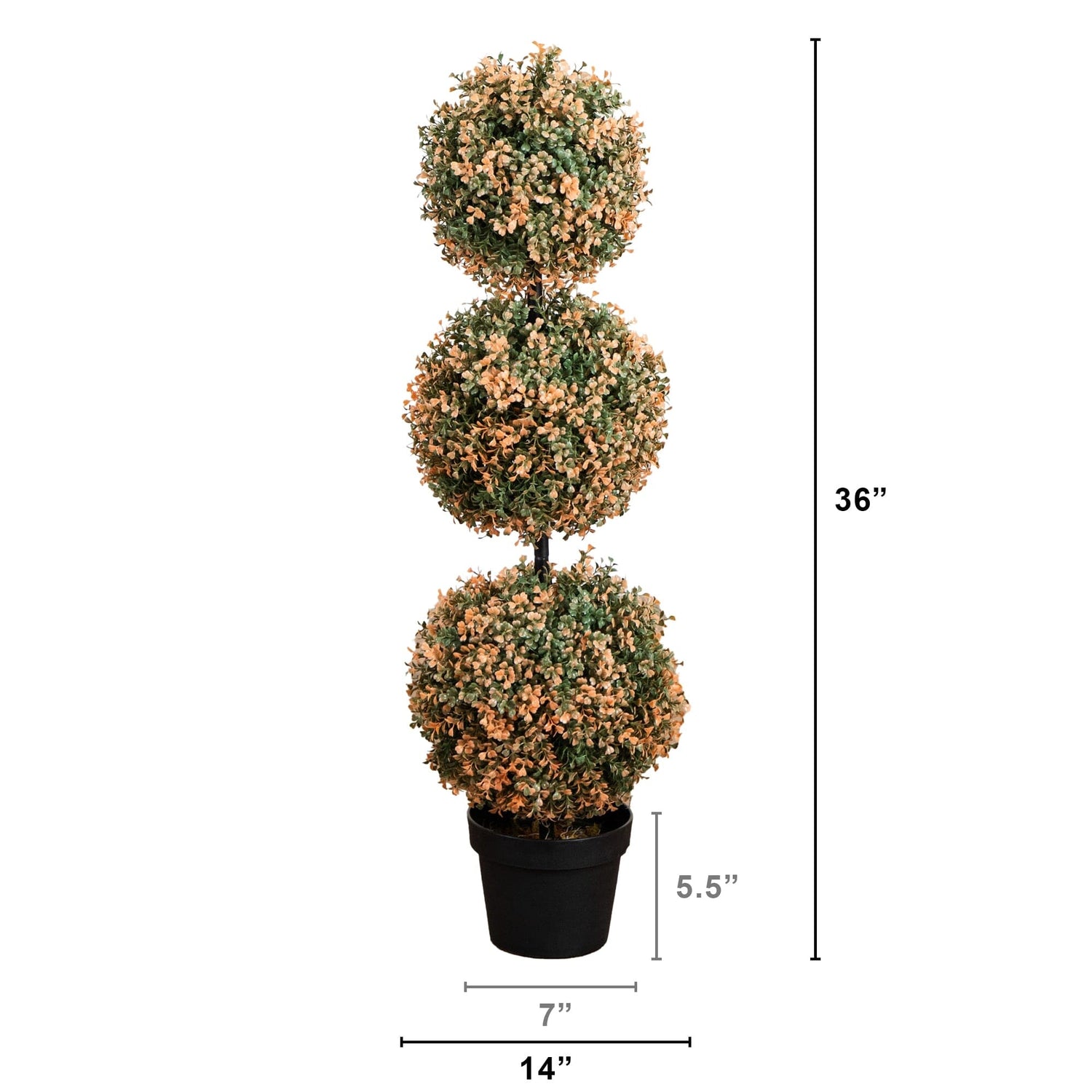 3' UV Resistant Autumn Triple Ball Boxwood Artificial Fall Topiary Tree with 30 Warm White LED Lights (Indoor/Outdoor)