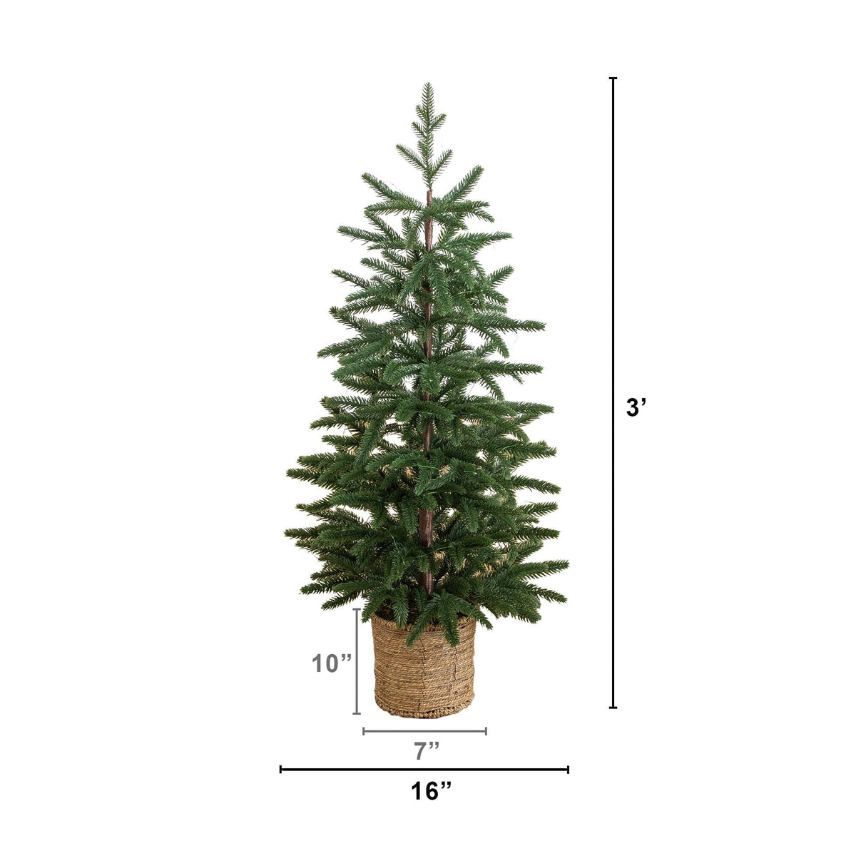 3’ Pre-Lit Artificial Christmas Tree with 60 LED Lights in Hyacinth Basket