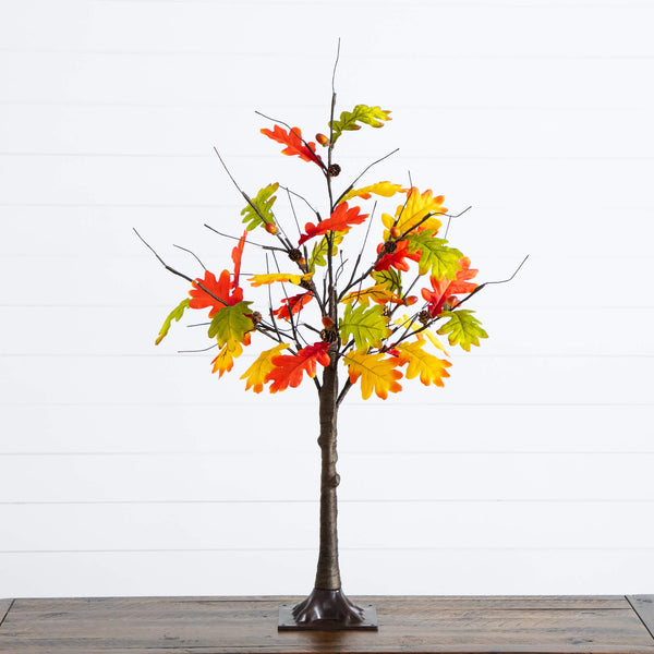 3' Pre-Lit Autumn Maple Artificial Fall Tree with Pinecones, Acorns and 36 Warm White LED Lights
