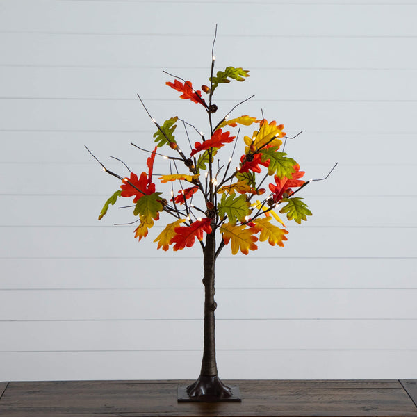 3' Pre-Lit Autumn Maple Artificial Fall Tree with Pinecones, Acorns and 36 Warm White LED Lights
