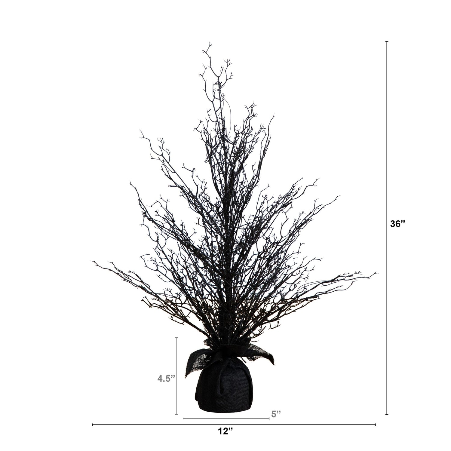 3’ Pre-Lit Halloween Black Twig Artificial Fall Tree in Burlap Planter with 42 Warm White LED Lights