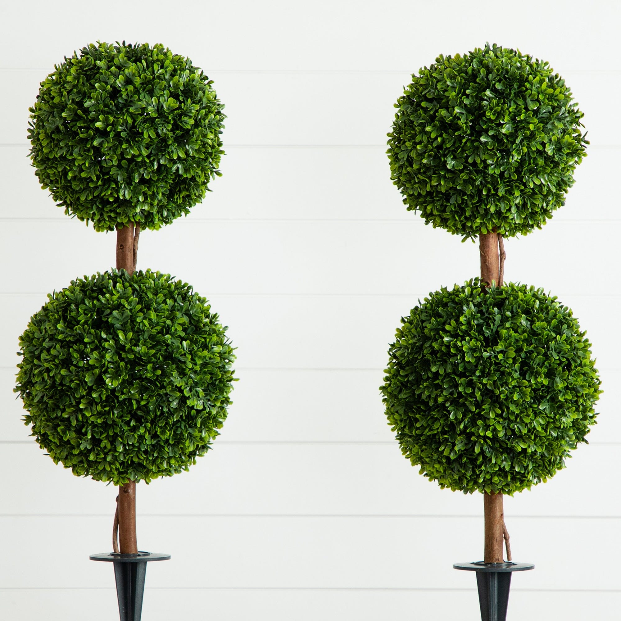 3 UV Resistant Artificial Double Ball Boxwood Topiary with Integrated Ground Stake Nearly Natural