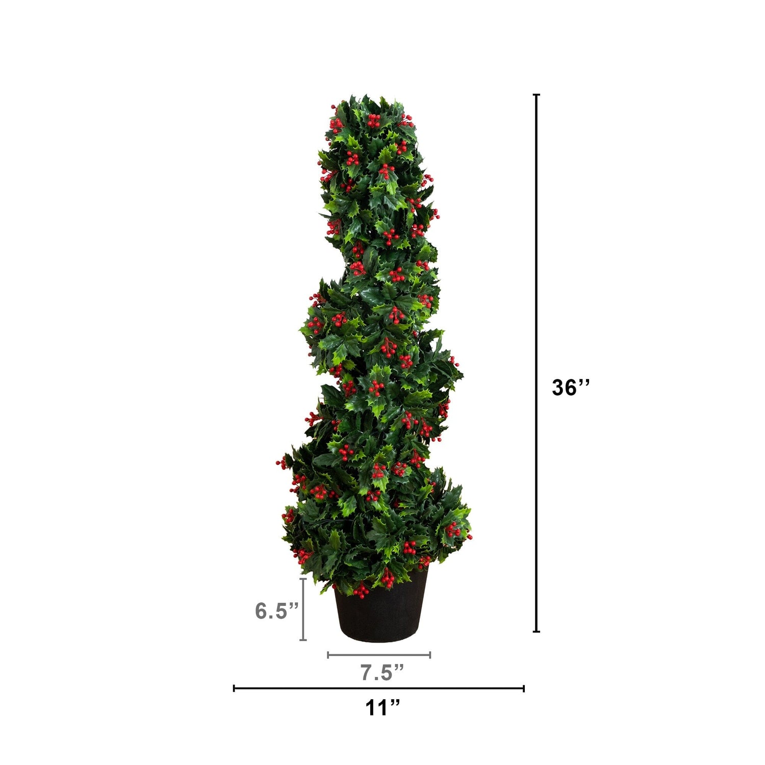 3' UV Resistant Pre-Lit Artificial Holly Berry Christmas Spiral Tree with 36 LED Lights (Indoor/Outdoor)