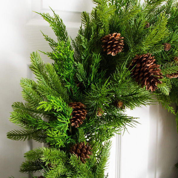 30" Artificial Norfolk Mixed Pine Wreath with Pinecones