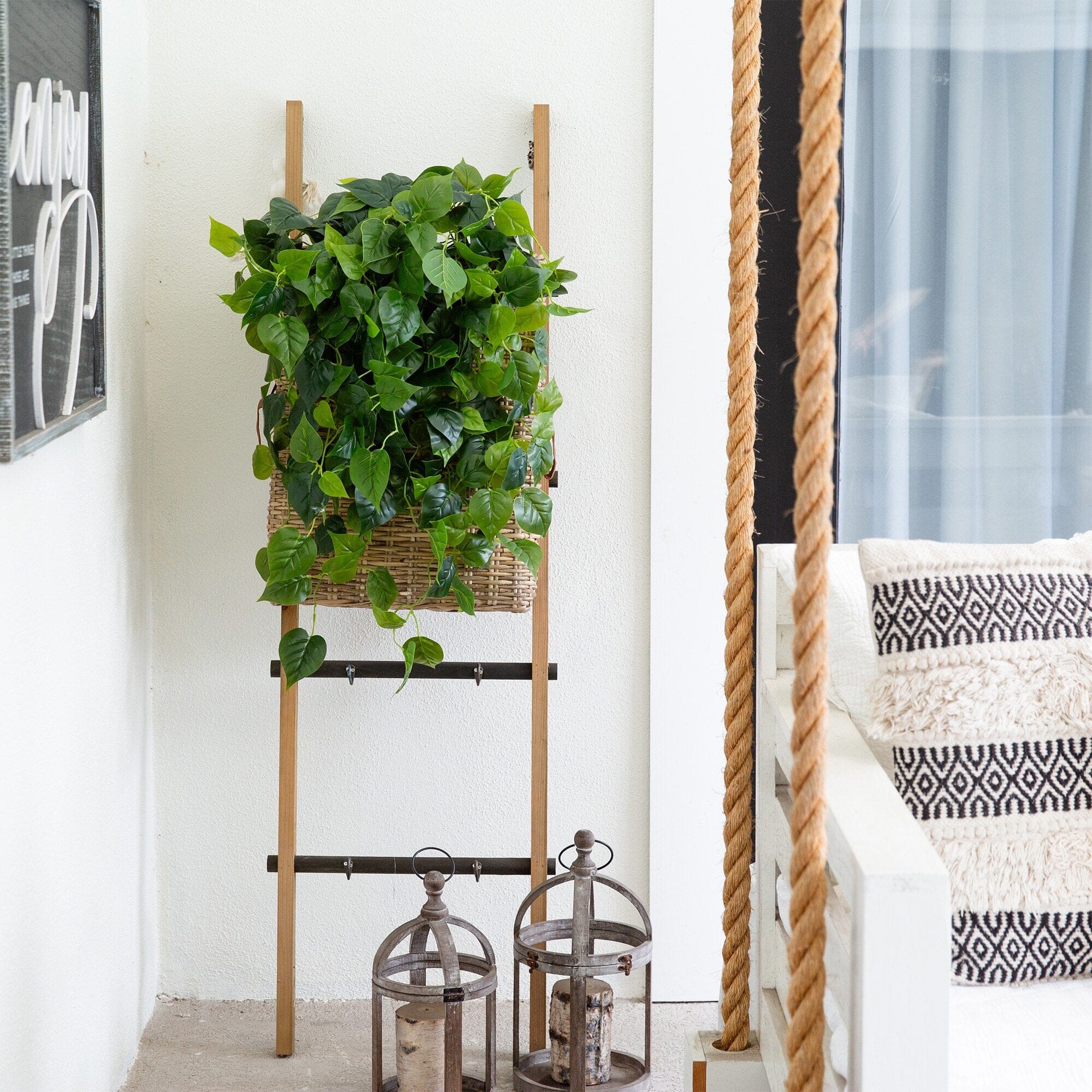 plant hanging ladder Nearly Natural 32in. UV Resistant Artificial Philodendron Hanging Plant
