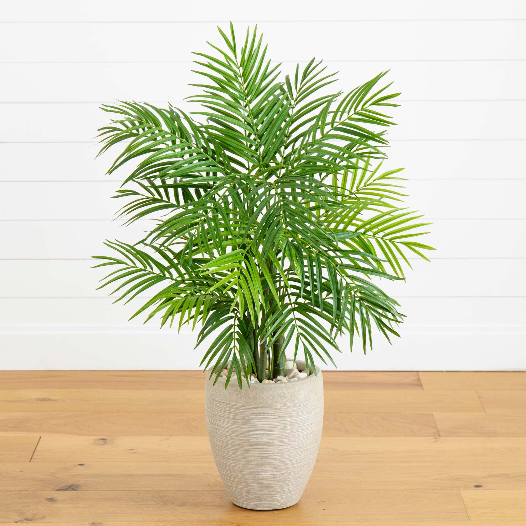 areca palm with pot Nearly Natural 4-ft Areca Palm Artificial Tree in Sand Colored Planter