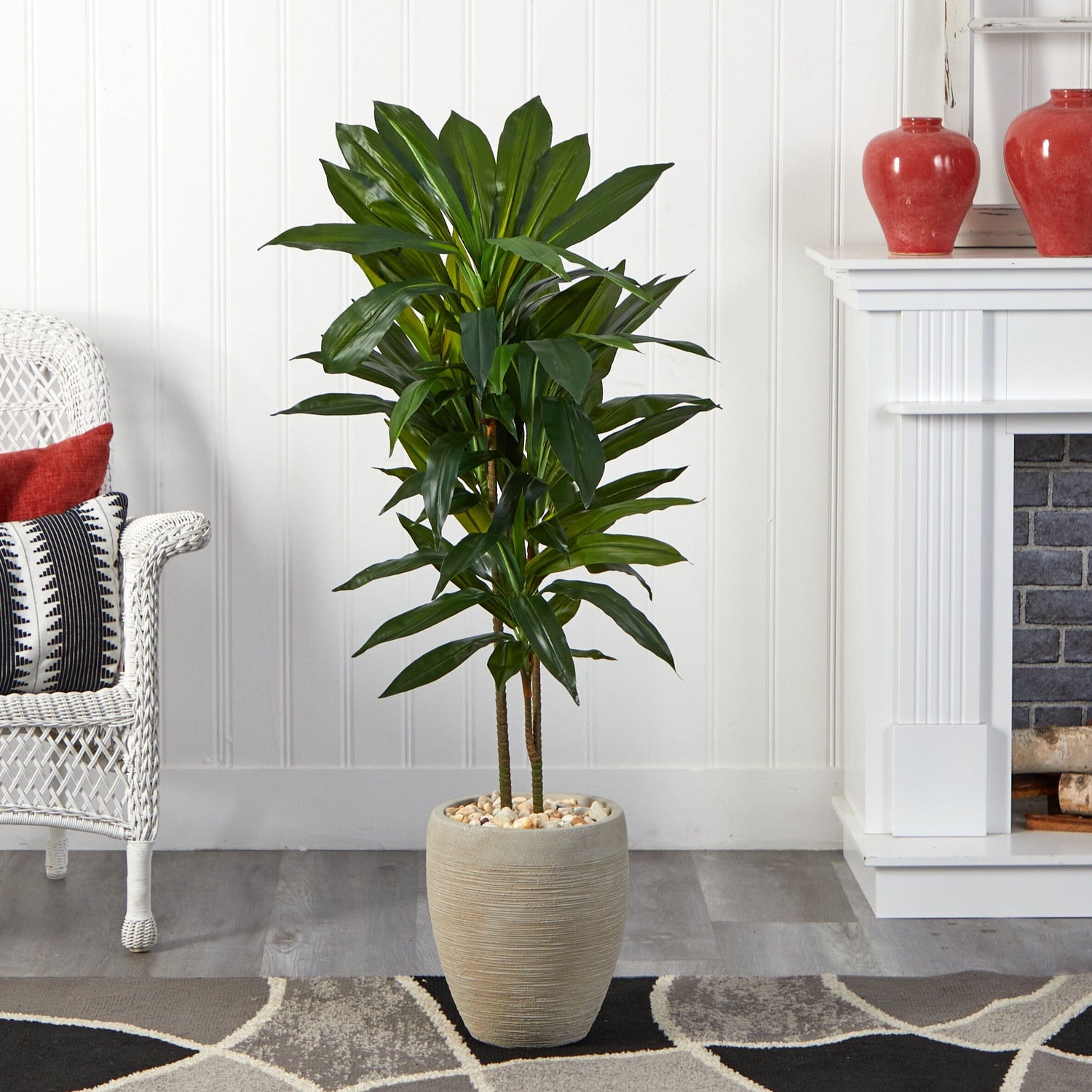 4' Artificial Dracaena Plant in Sand Colored Planter (Real Touch)