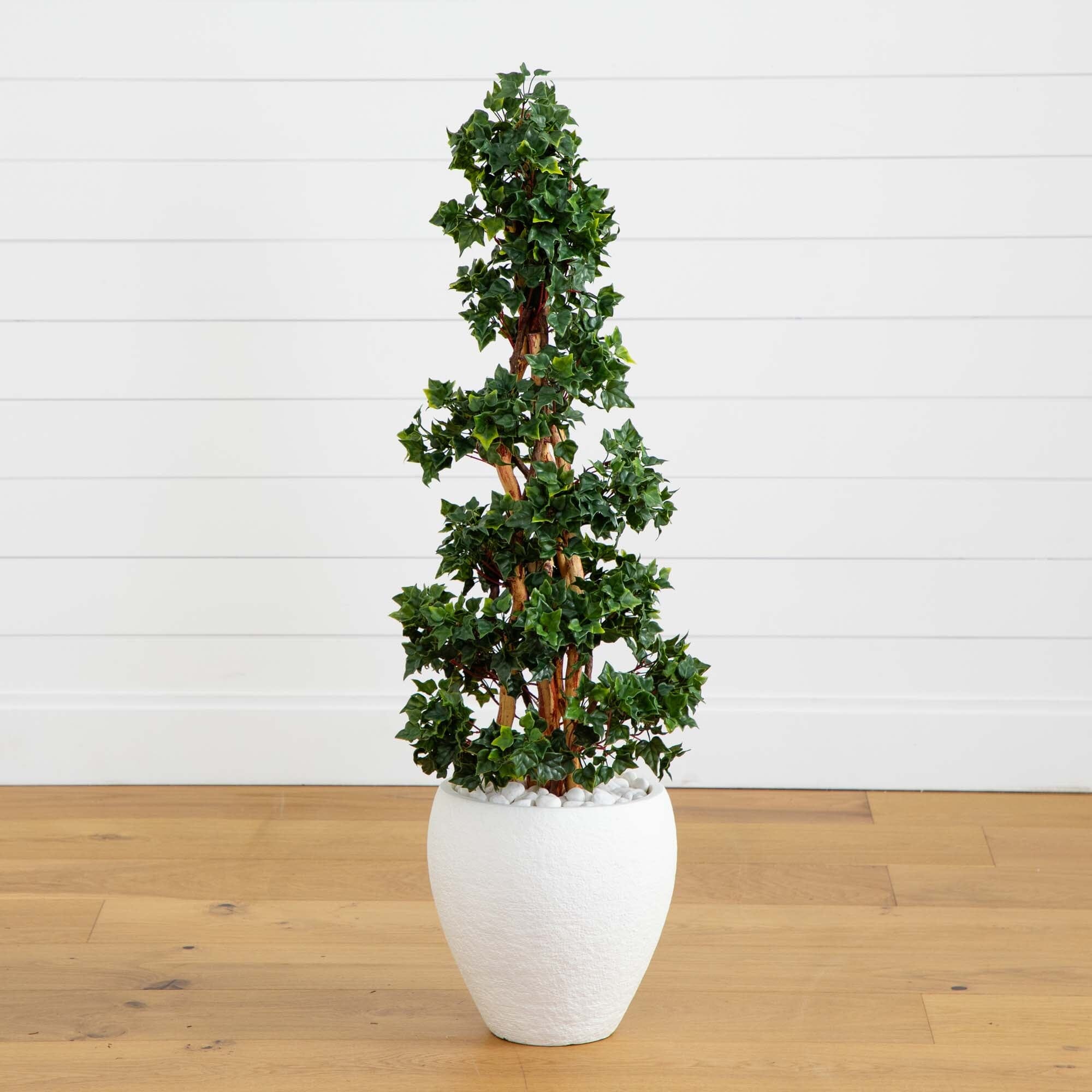 ivy plant pots 4' English Ivy Topiary Tree in White Oval Planter UV Resistant (Indoor/Outdoor)