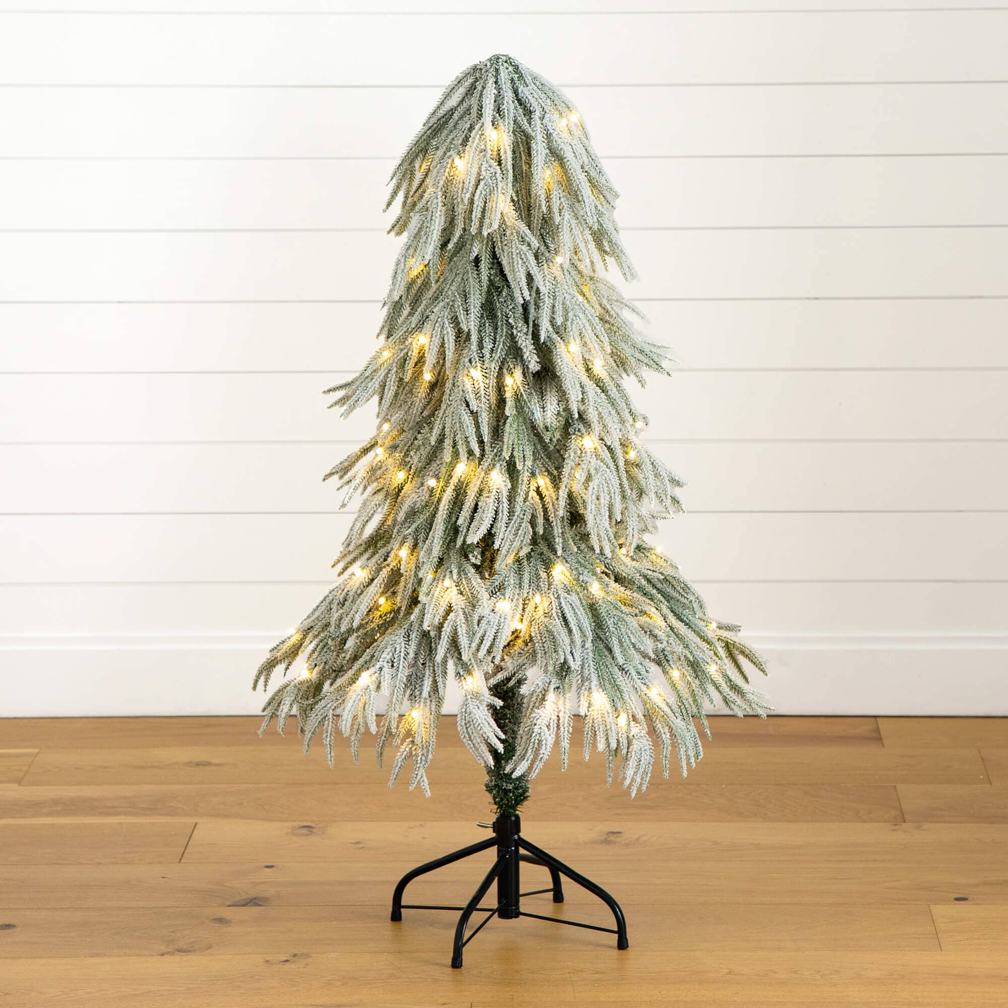 Nearly Natural 4-Foot Flocked Down Swept Artificial Christmas Tree with 110 LED Lights, White