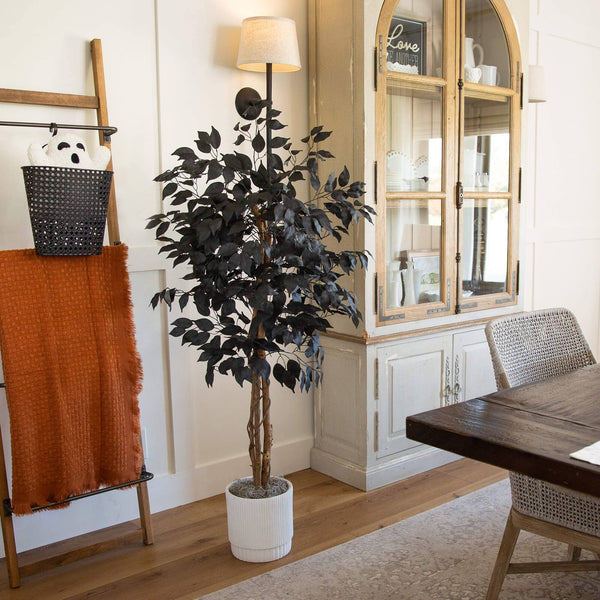 4' Artificial Halloween Black Ficus Tree with Natural Trunk