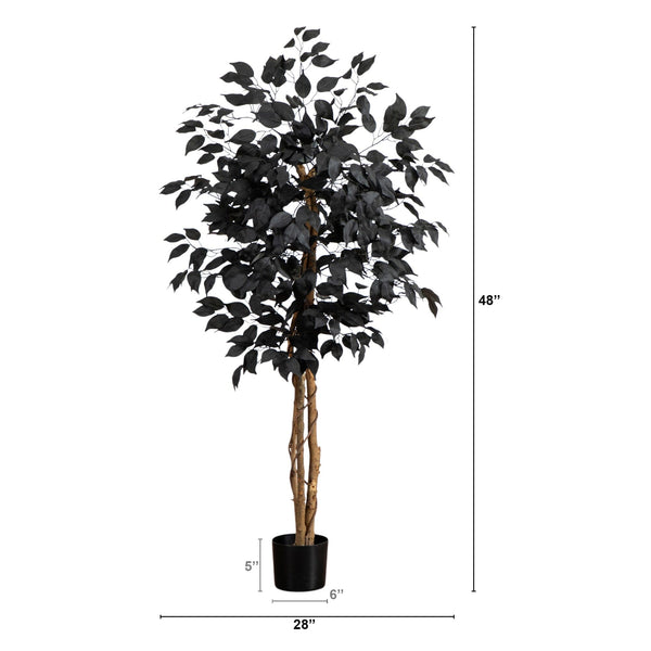 4' Artificial Halloween Black Ficus Tree with Natural Trunk