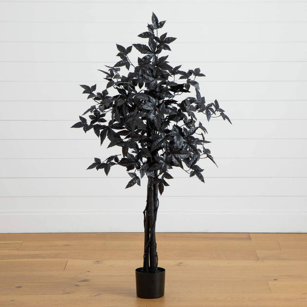 4' Artificial Halloween Black Maple Tree with Natural Trunk