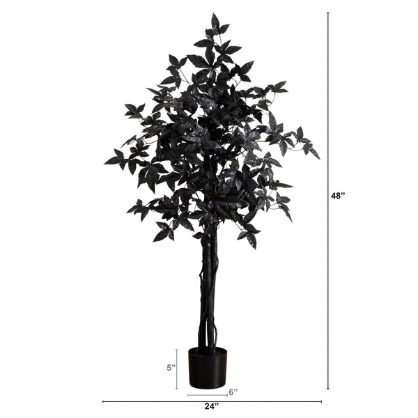4' Artificial Halloween Black Maple Tree with Natural Trunk