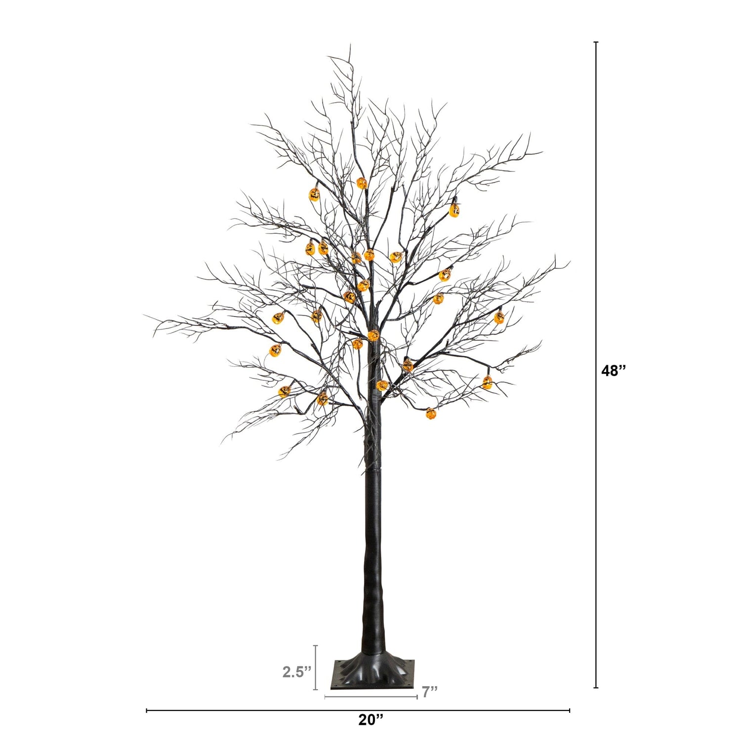 4' Pre-Lit Artificial Halloween Black Twig Tree with 24 Orange LED Pumpkin Shaped Lights