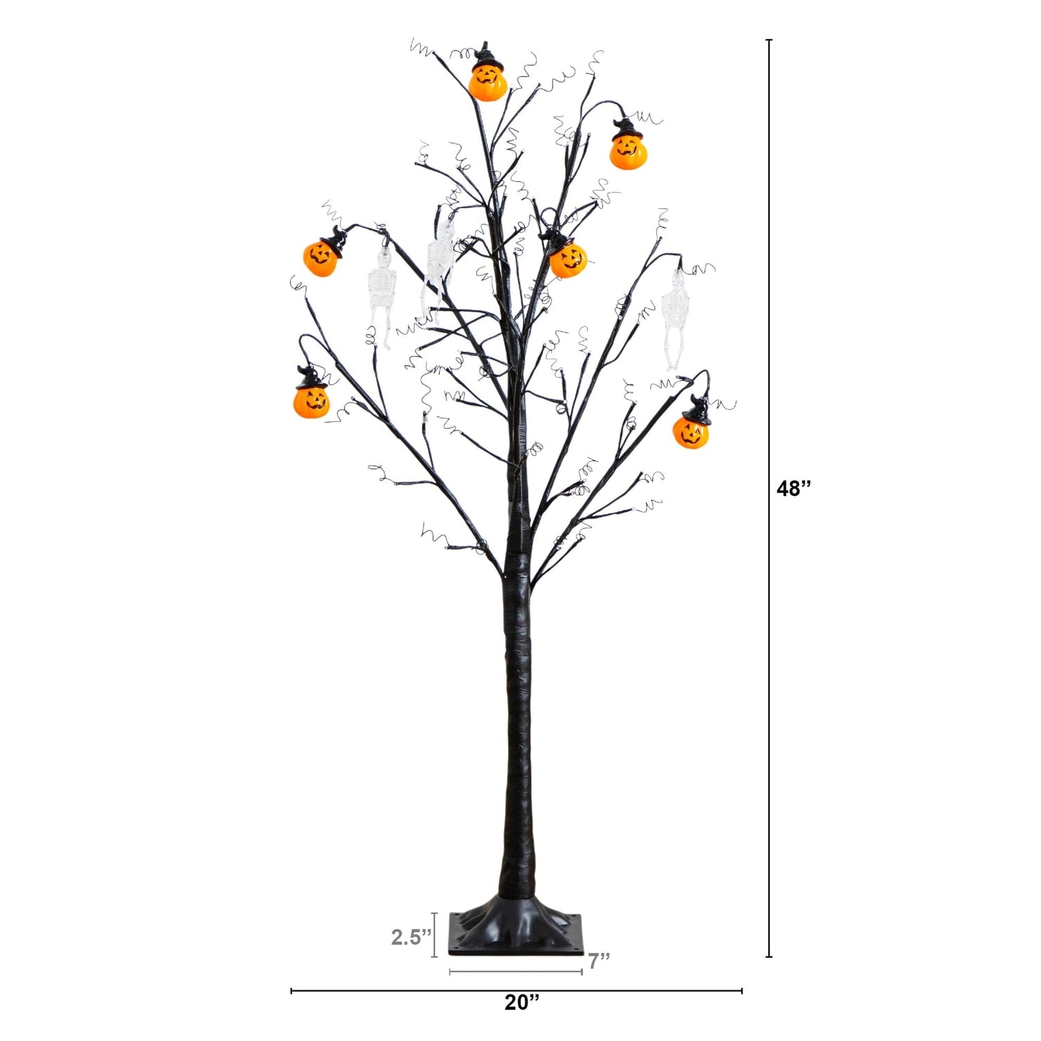 4' Pre-Lit Artificial Halloween Pumpkins and Skulls Ornament Tree with 64 Warm White LED Lights