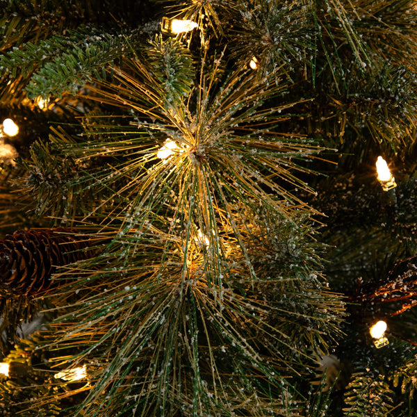 4' Pre-Lit Artificial Mixed Pine Snowed Christmas Tree with Pinecones in Decorative Planter with 60 Warm White LED Lights