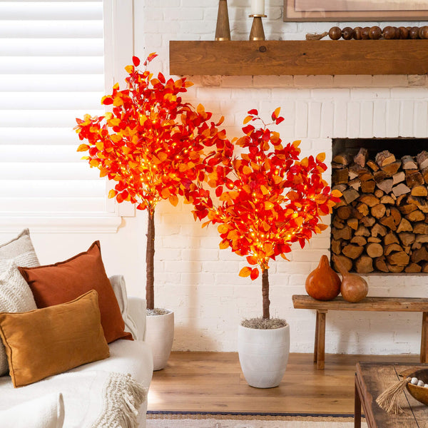 4' Pre-Lit Autumn Artificial Fall Tree with 160 Warm White LED Lights