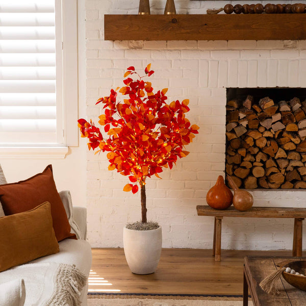 4' Pre-Lit Autumn Artificial Fall Tree with 160 Warm White LED Lights