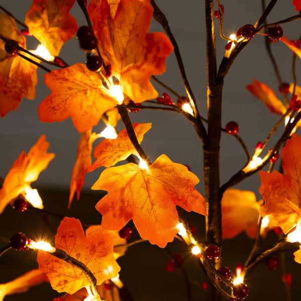 4' Pre-Lit Autumn Maple Artificial Fall Tree with Berries and 60 Warm White LED Lights