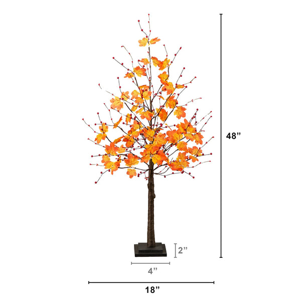 4' Pre-Lit Autumn Maple Artificial Fall Tree with Berries and 60 Warm White LED Lights