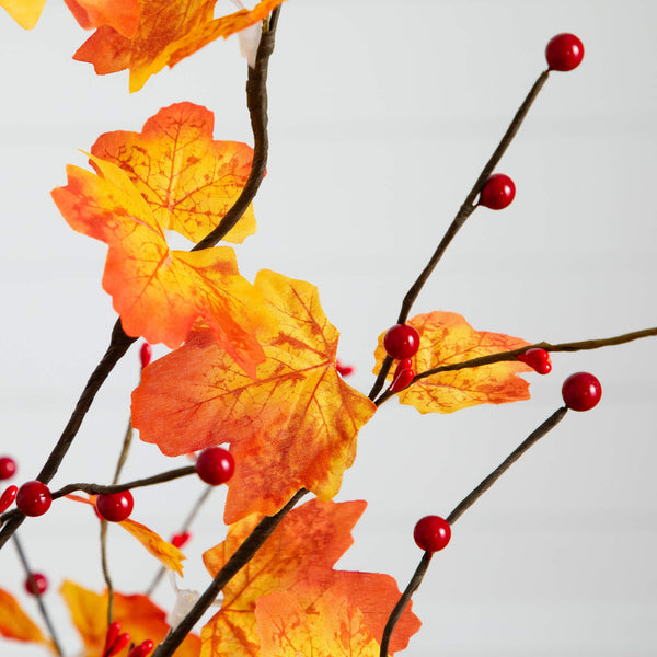 4' Pre-Lit Autumn Maple Artificial Fall Tree with Berries and 60 Warm White LED Lights