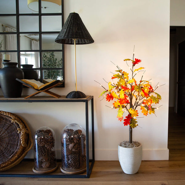 4' Pre-Lit Autumn Maple Artificial Fall Tree with Pinecones, Acorns and 60 Warm White LED Lights