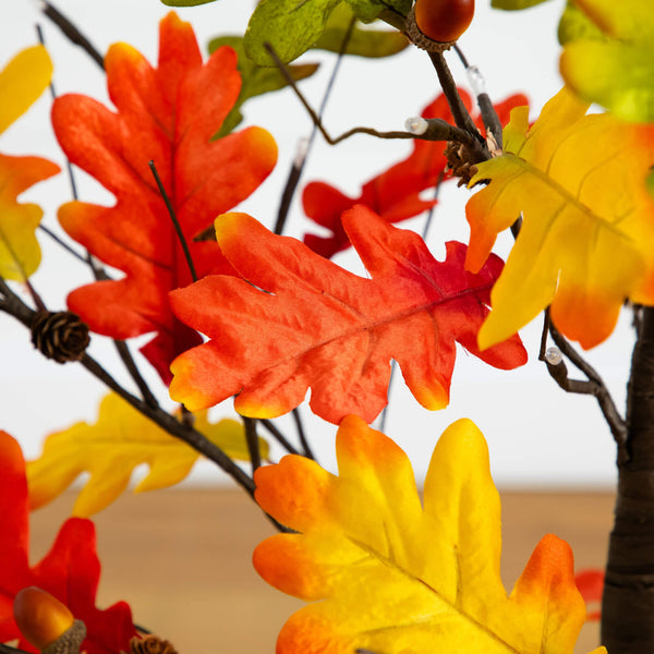 4' Pre-Lit Autumn Maple Artificial Fall Tree with Pinecones, Acorns and 60 Warm White LED Lights