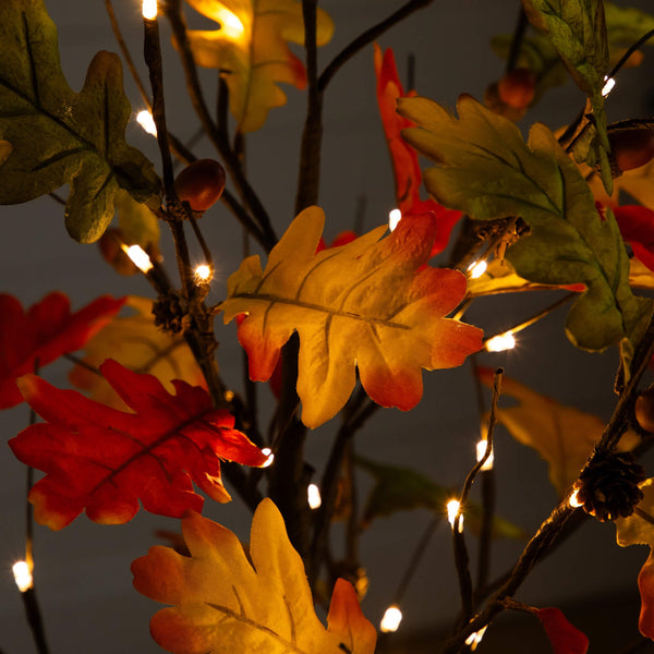 4' Pre-Lit Autumn Maple Artificial Fall Tree with Pinecones, Acorns and 60 Warm White LED Lights