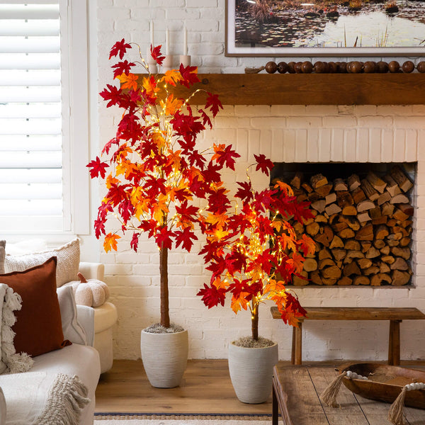 4' Pre-Lit Autumn Weeping Maple Artificial Fall Tree with 180 Warm White LED Lights
