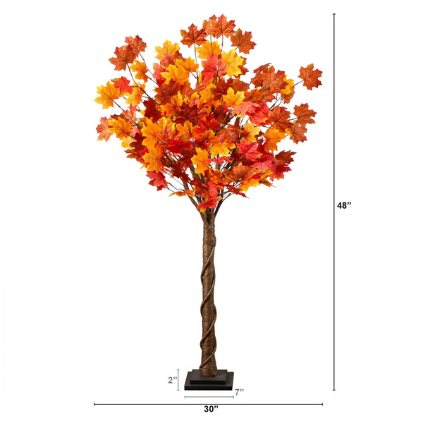 4' Pre-Lit Deluxe Autumn Maple Artificial Fall Tree with 68 Warm White LED Lights