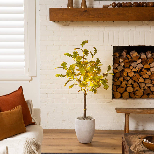 4' Pre-Lit Green Autumn Oak Artificial Fall Tree with 150 Warm White LED Lights