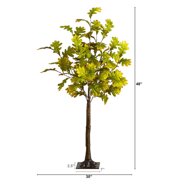 4' Pre-Lit Green Autumn Oak Artificial Fall Tree with 150 Warm White LED Lights
